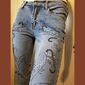 Vintage 90s BOHO Beaded & DIY patches Low Rise Boot Cut Jeans
